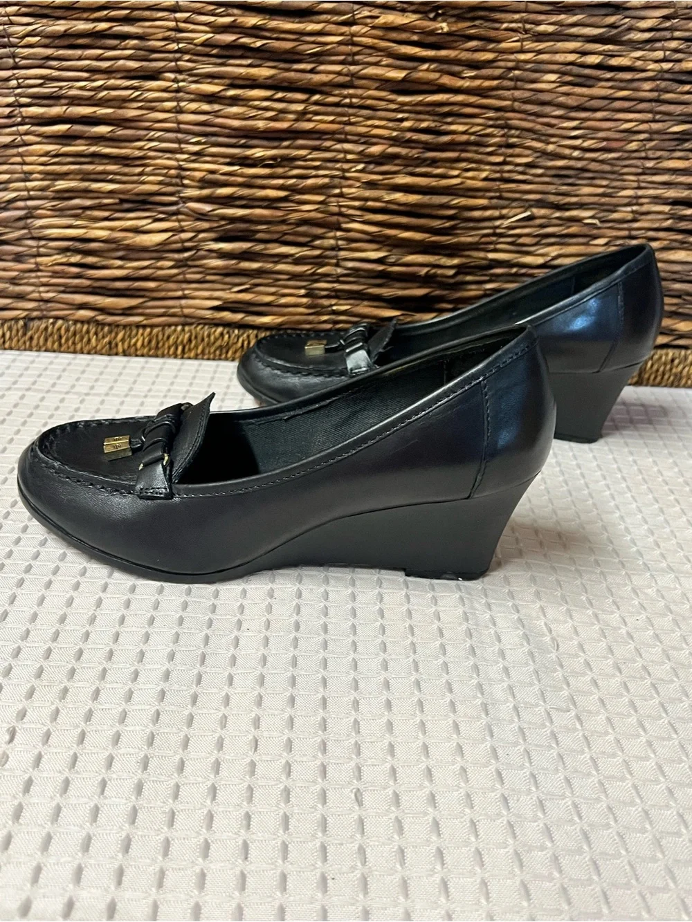 Lauren Ralph Lauren LRL Rory Black Leather Wedge Pump Loafers - Size 6.5